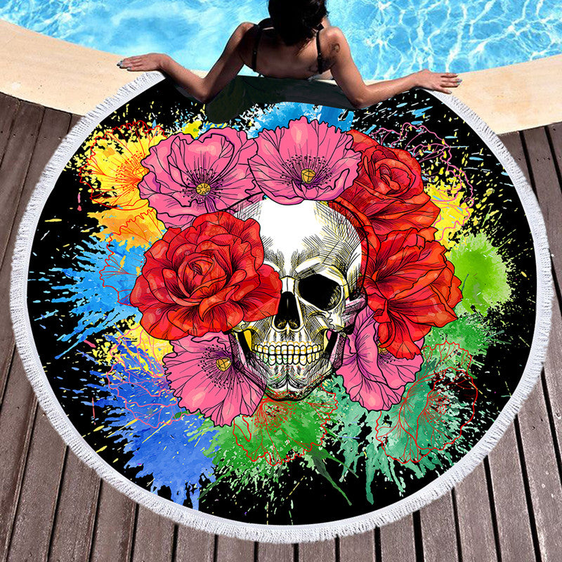 Strandtuch, Badetuch, Yoga-Tuch mit Skull-Aufdruck