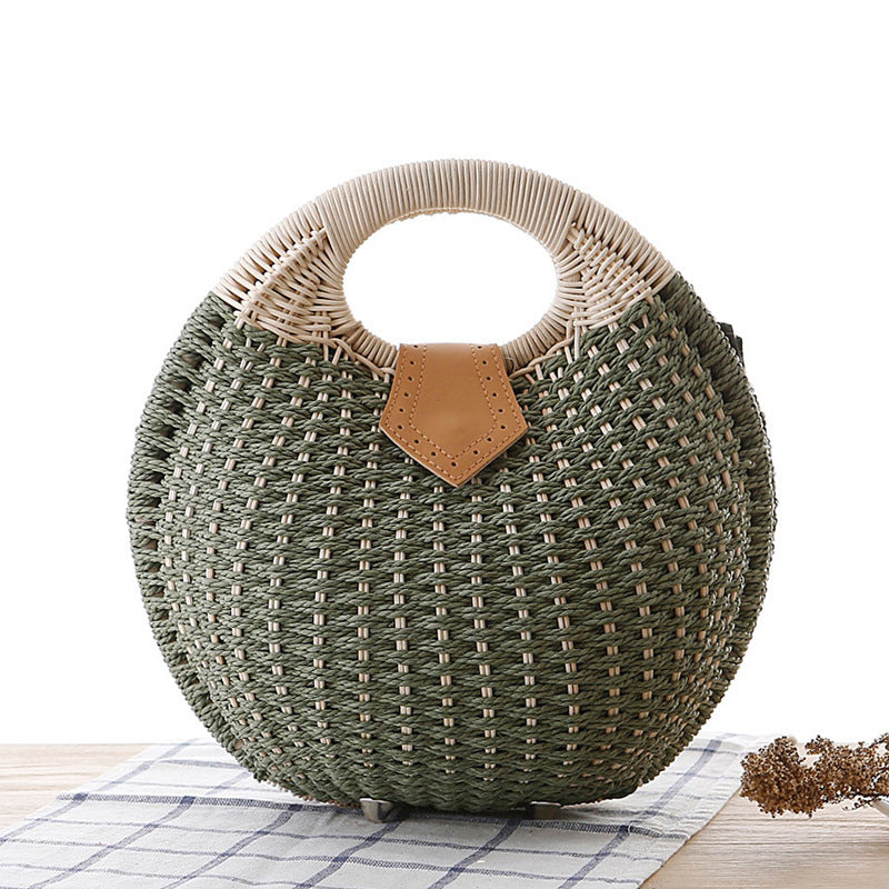 Runde, modische Rattan-Handtasche