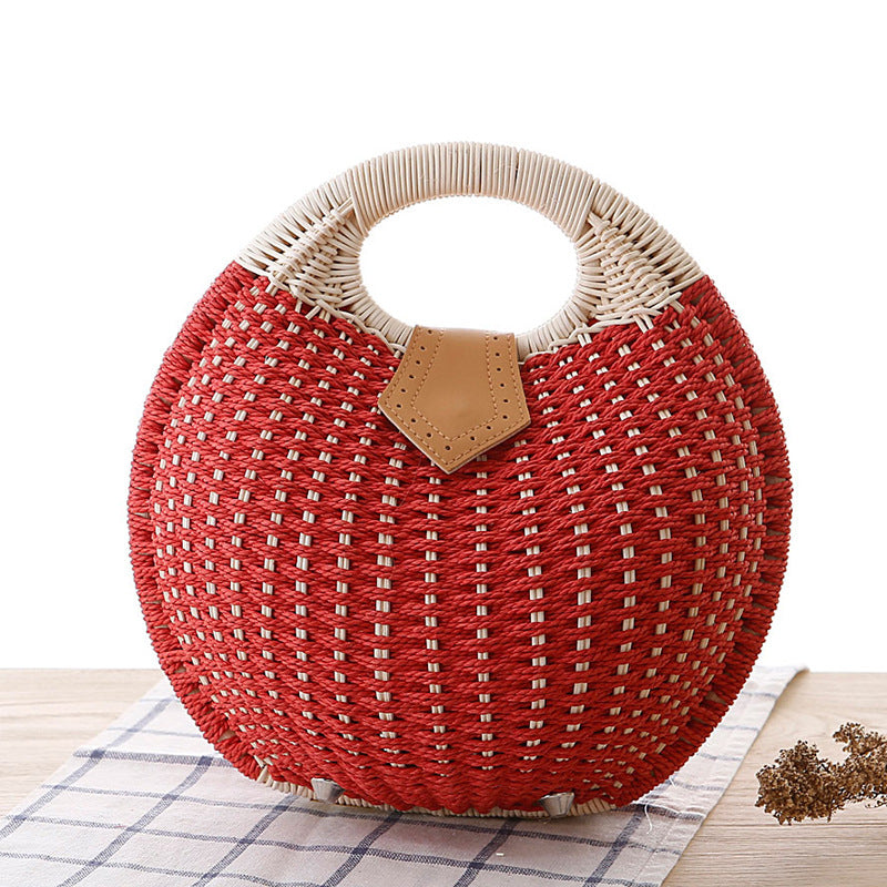 Runde, modische Rattan-Handtasche