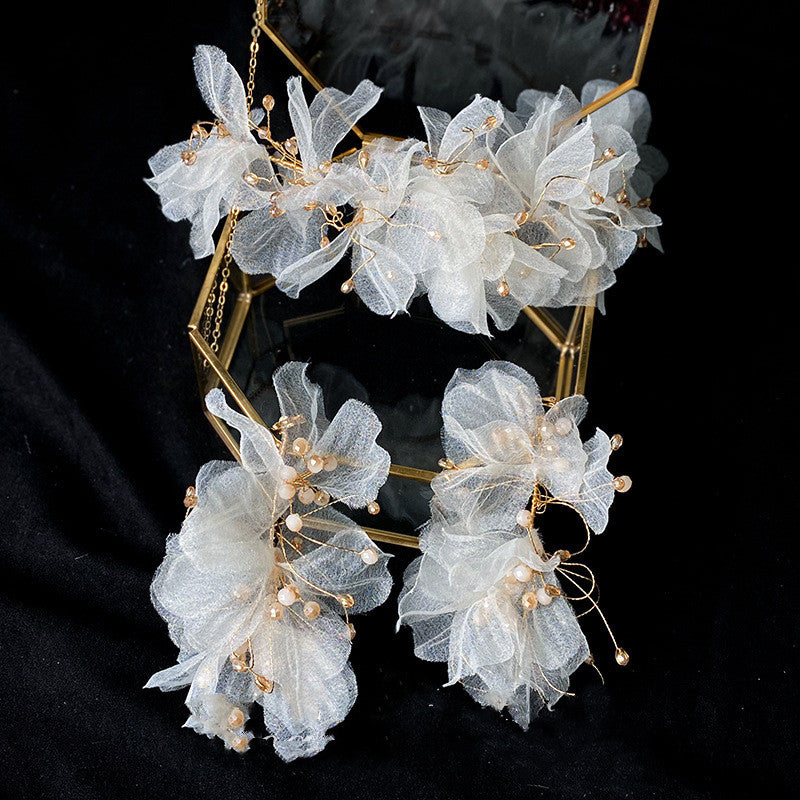 Tüllblumen Set, Stirnband und Ohrring