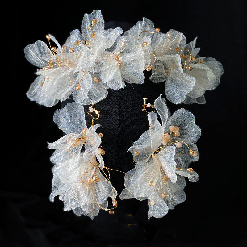 Tüllblumen Set, Stirnband und Ohrring