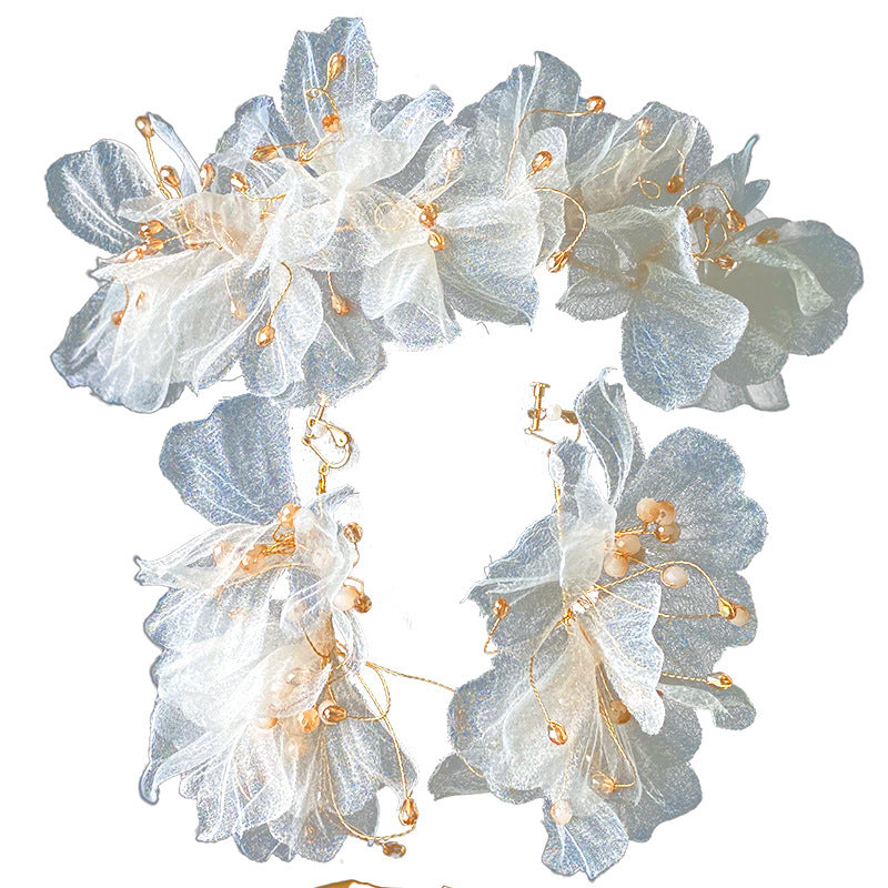 Tüllblumen Set, Stirnband und Ohrring