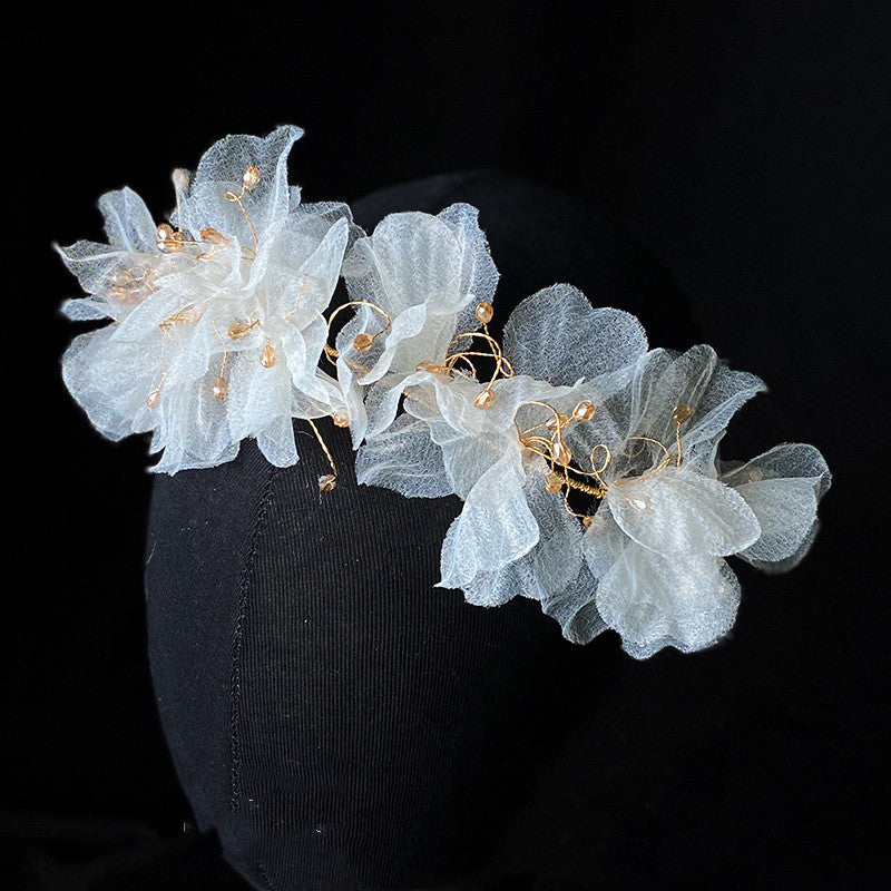 Tüllblumen Set, Stirnband und Ohrring