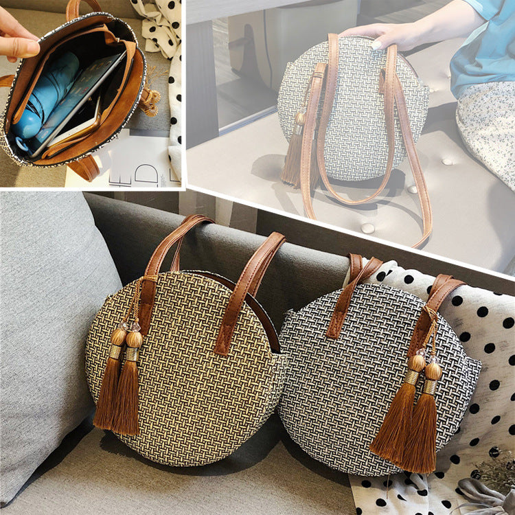 Runde Handtasche aus Naturmaterial