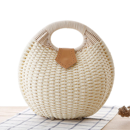 Runde, modische Rattan-Handtasche