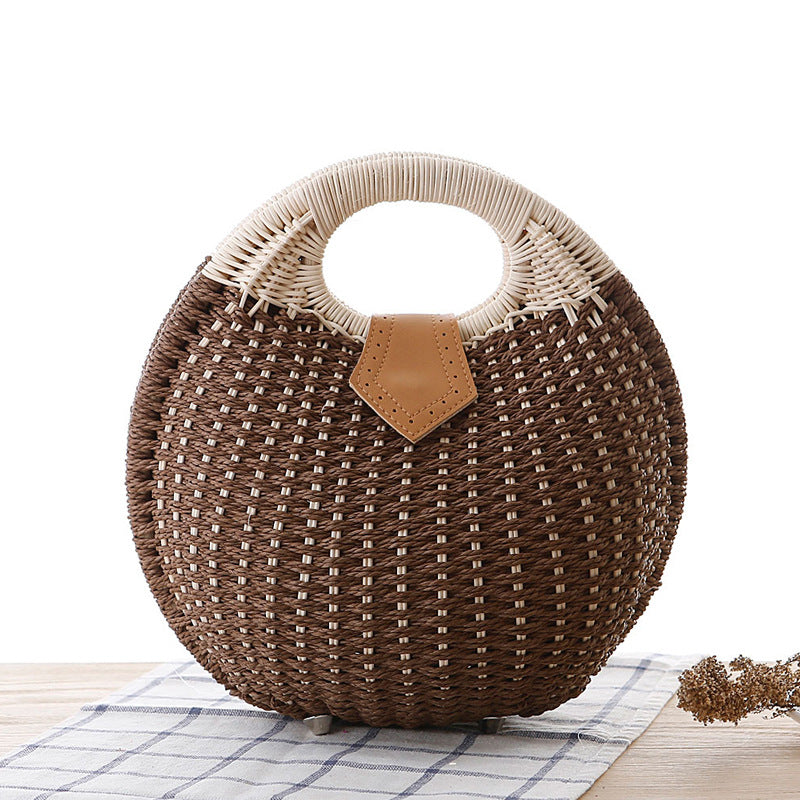 Runde, modische Rattan-Handtasche